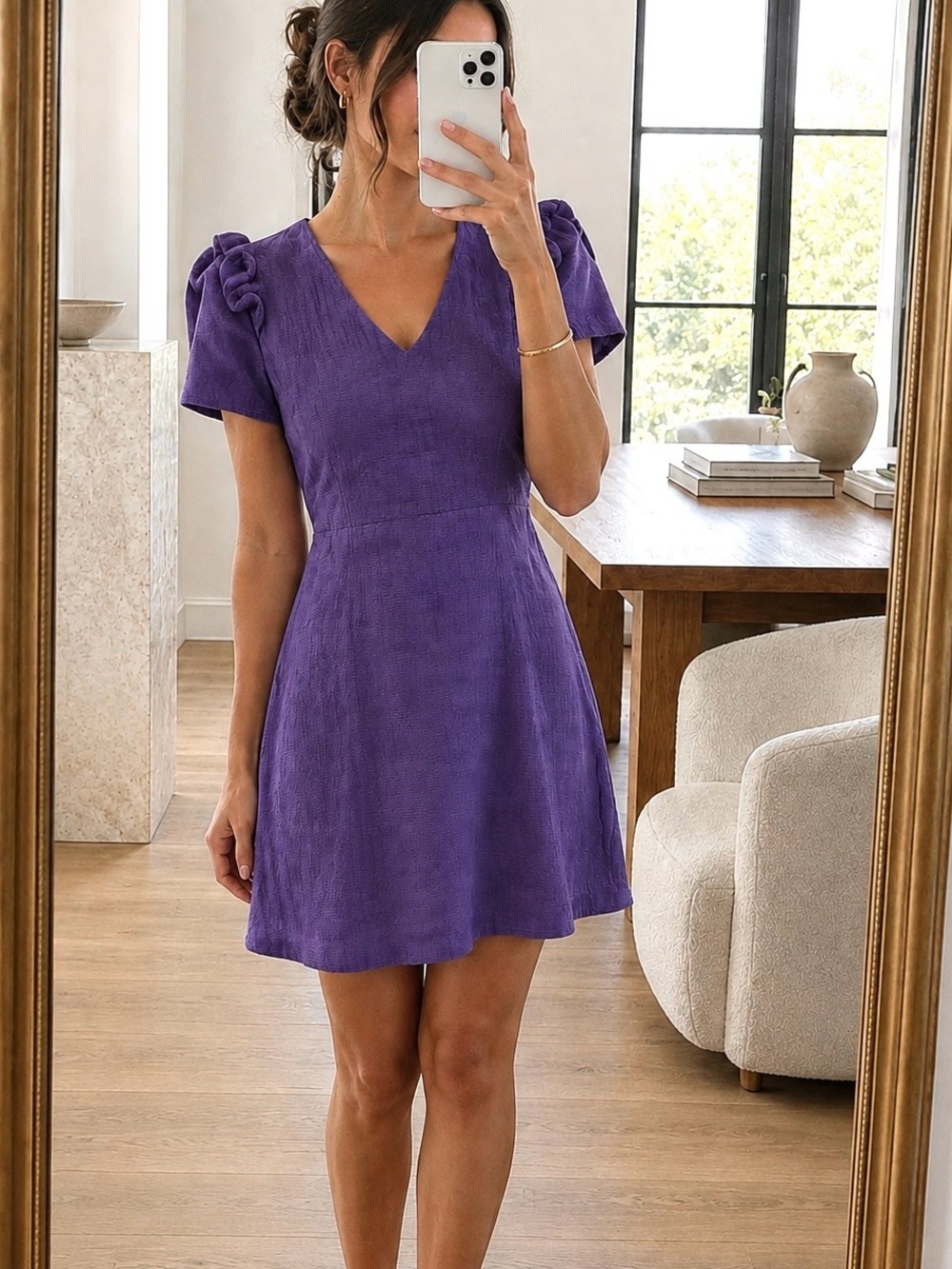 Sandro Jalila Purple Ruffle Shoulder A-Line Mini Dress 38 M